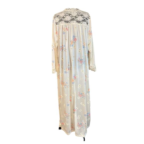 Vintage Gilead Floral Lace Nylon Robe Medium 70s Peignoir Cottagecore Nightgown - Picture 3 of 11